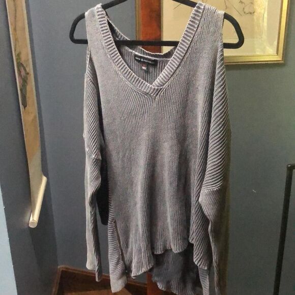Indie Sleaze Rock & Republic Ribbed Grey Oversized Cold Shoulder Sweater XL - Picture 3 of 9
